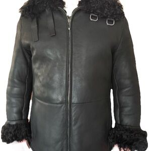 Men's Black Shearling Zip Jacket
